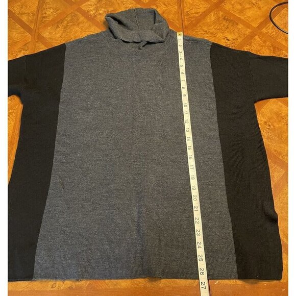 EILEEN FISHER Black & Gray Fine Merino Wool Turtleneck Short Sleeve Sweater M - Picture 8 of 9